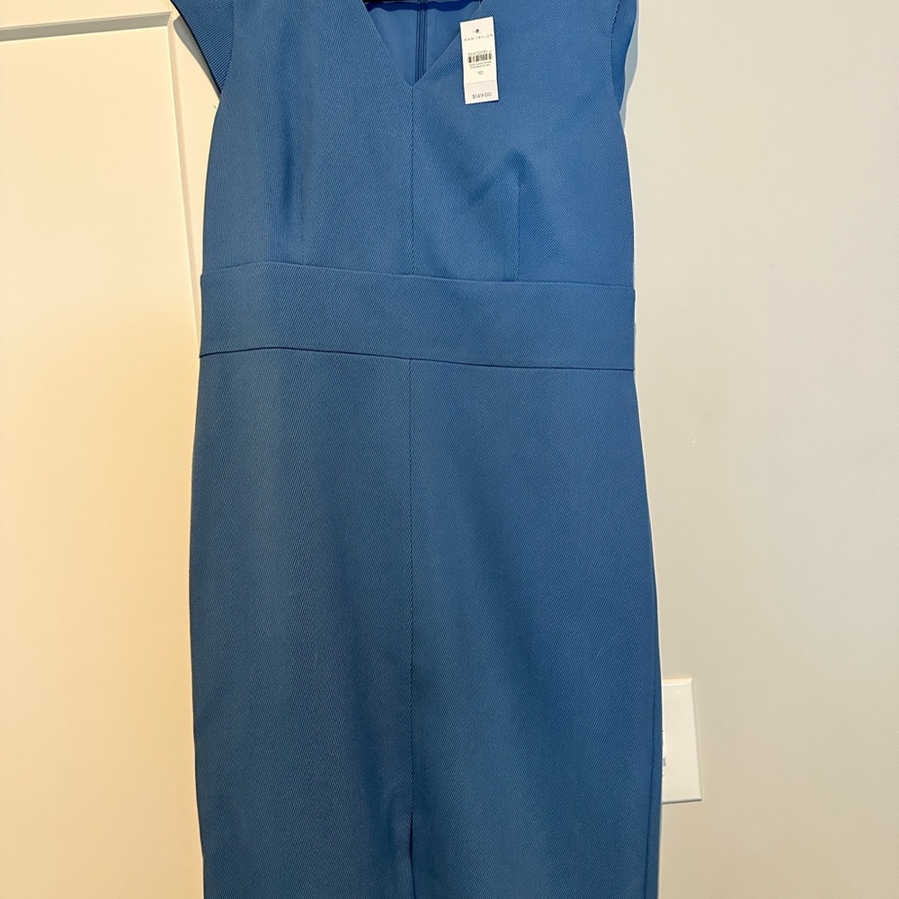 Ann Taylor Blue Sheath Dress with Cap Sleeves for Work